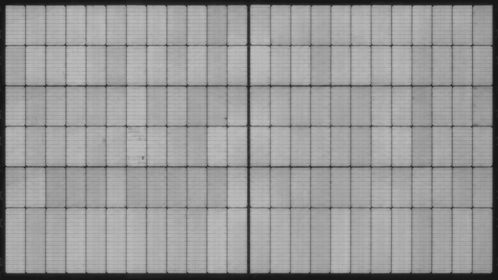 EL panel source image with cell-level defect analysis overlay
